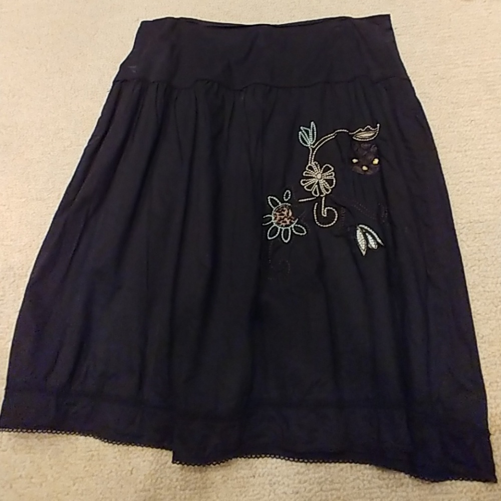 Black cotton embroidered boho inspired skirt